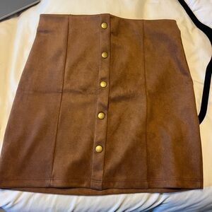 Suede Brown Button-Front Skirt